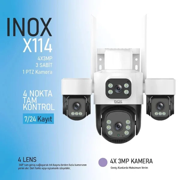 INOX-X114 4x3MP Dört Lensli WiFi PTZ Kamera